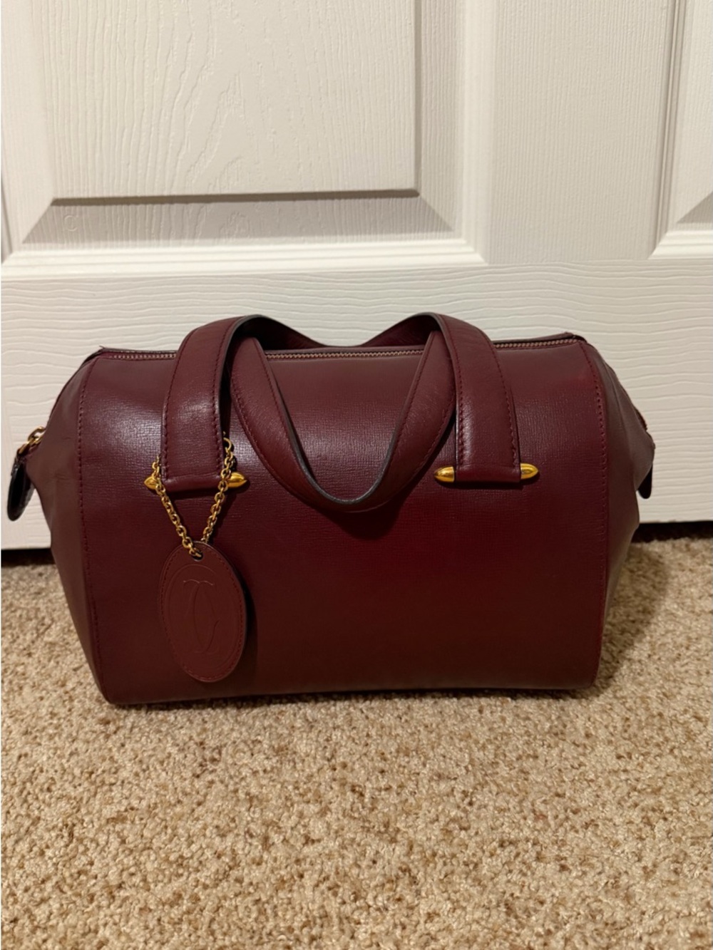 Cartier Burgundy Leather Satchel with Gold Hardware. Vintage. 100% Authentic